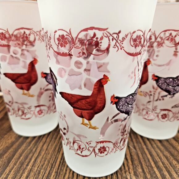Culver Chicken Frosted Glass Set of 4 | Farmhouse Kitchen Decor - Picture 2 of 7